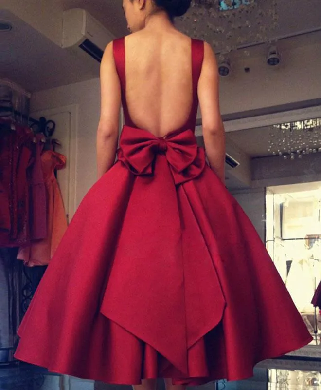 Cute A Line Satin Short Prom Dress With Bow, Homecoming Dress HD0158