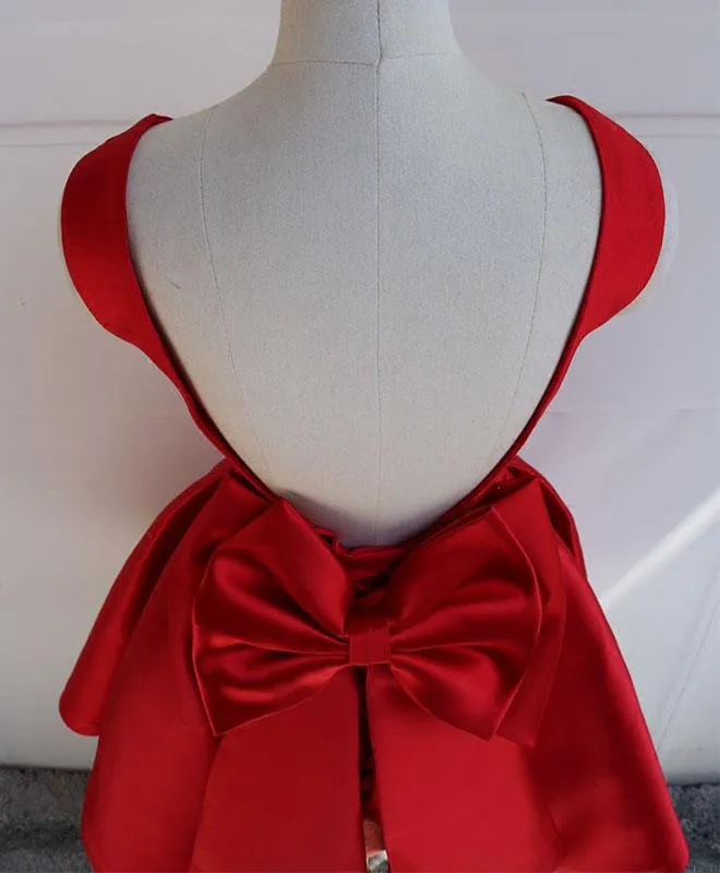 Cute A Line Satin Short Prom Dress With Bow, Homecoming Dress HD0158