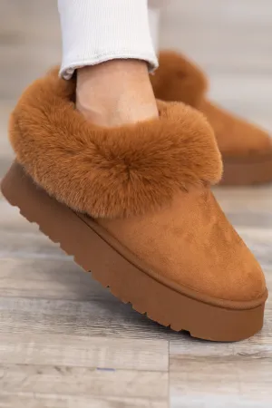 Dark Camel Faux Fur Lined Slip On Shoes