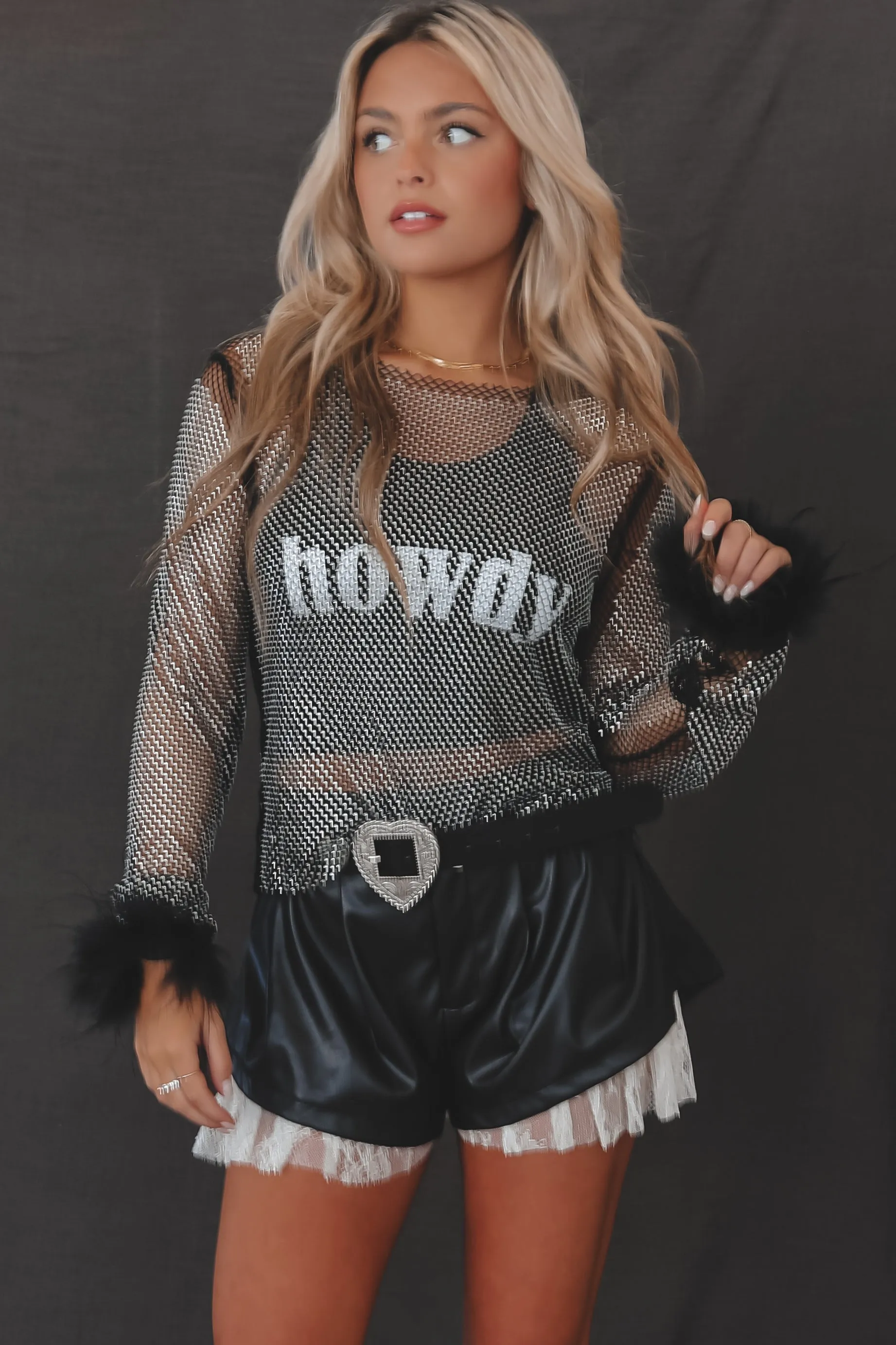 DEAL Make It Known Mesh Long Sleeve Sequin Top