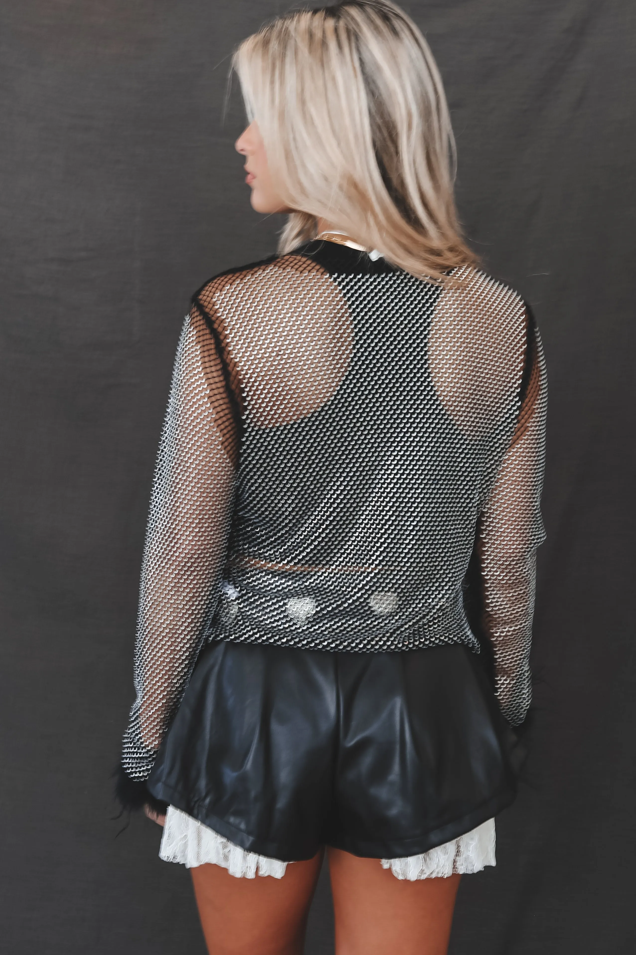 DEAL Make It Known Mesh Long Sleeve Sequin Top