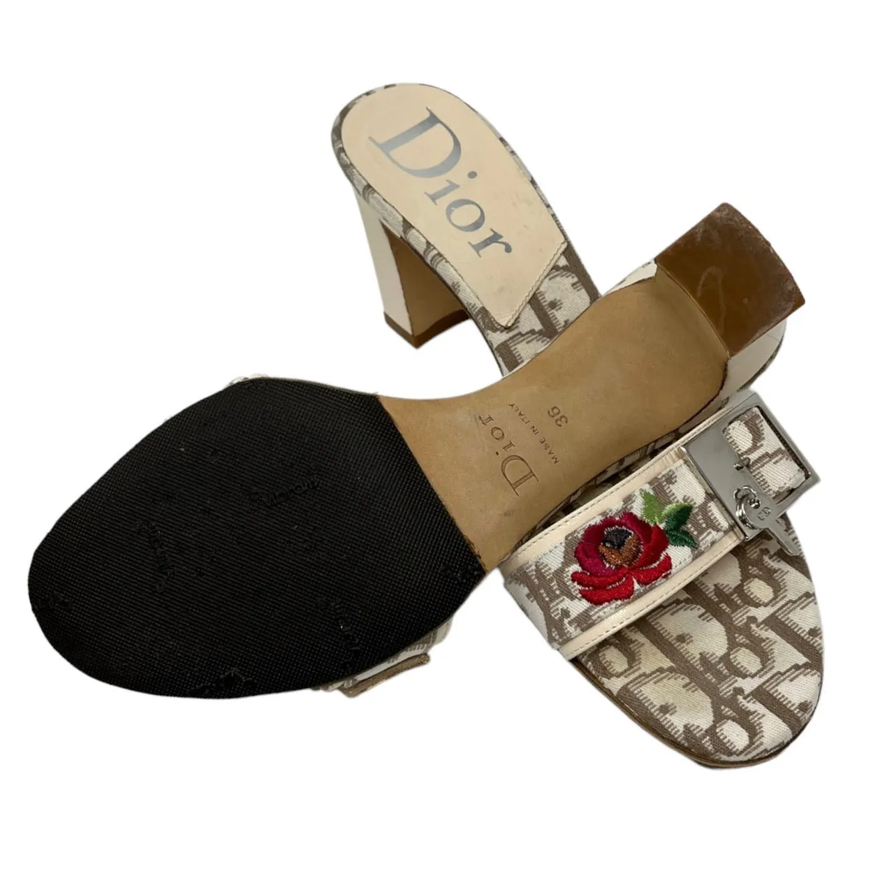 Dior Beige Logo Floral Heels