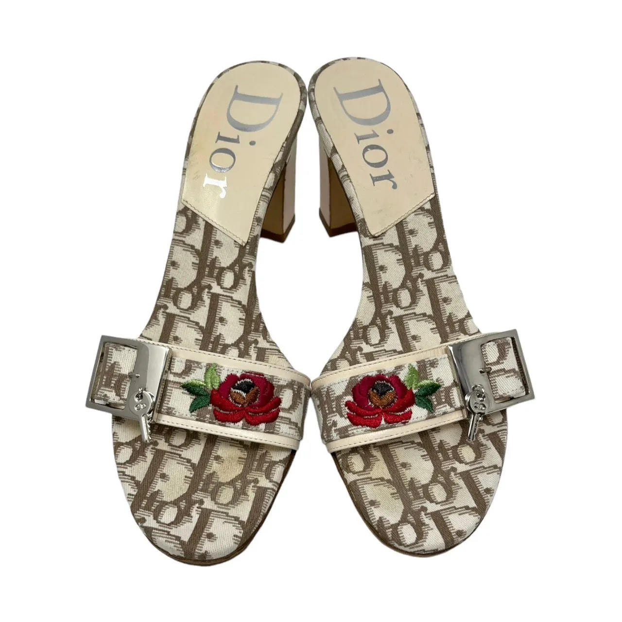 Dior Beige Logo Floral Heels