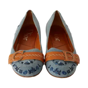 Dior Denim Floral Embroidered Flats