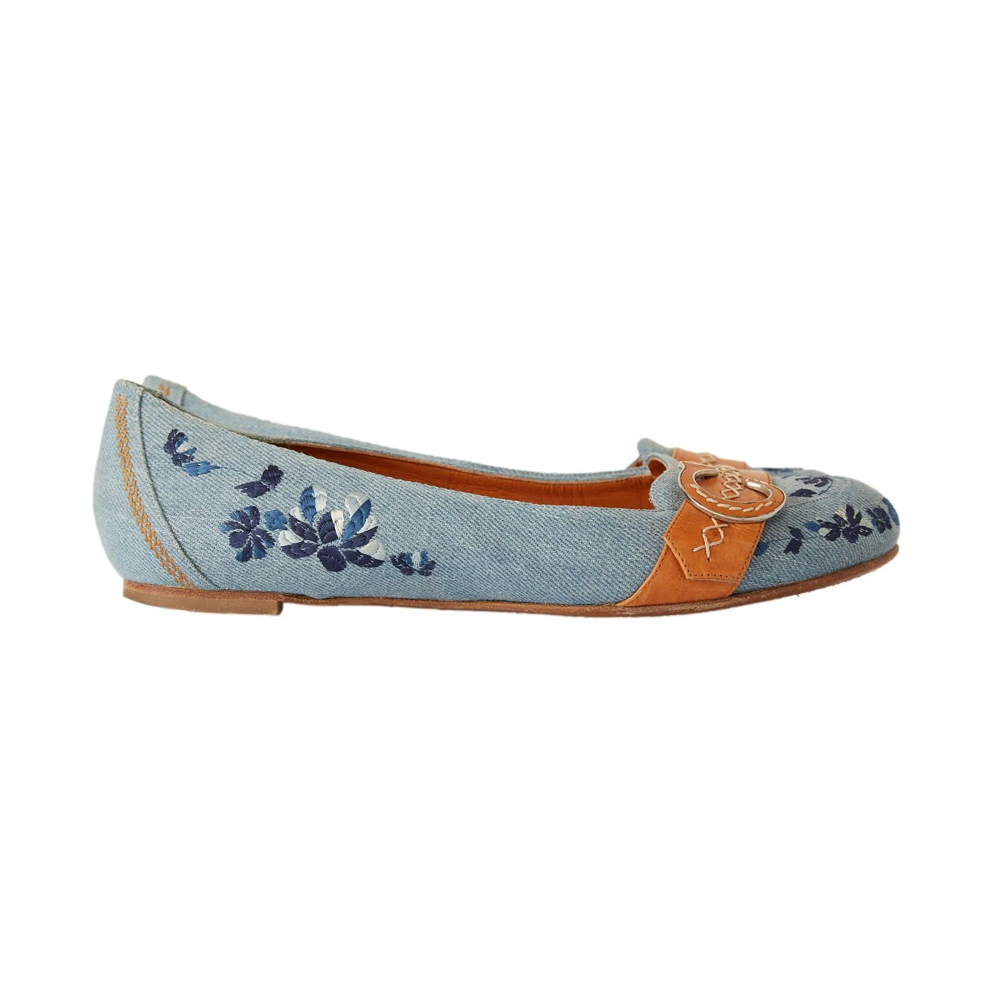 Dior Denim Floral Embroidered Flats