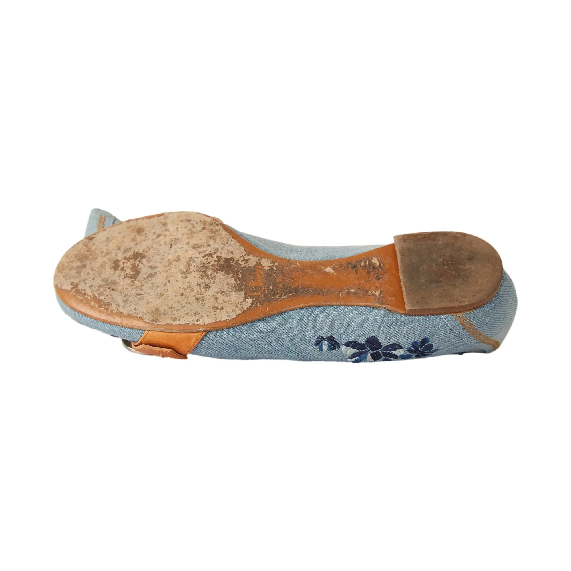 Dior Denim Floral Embroidered Flats