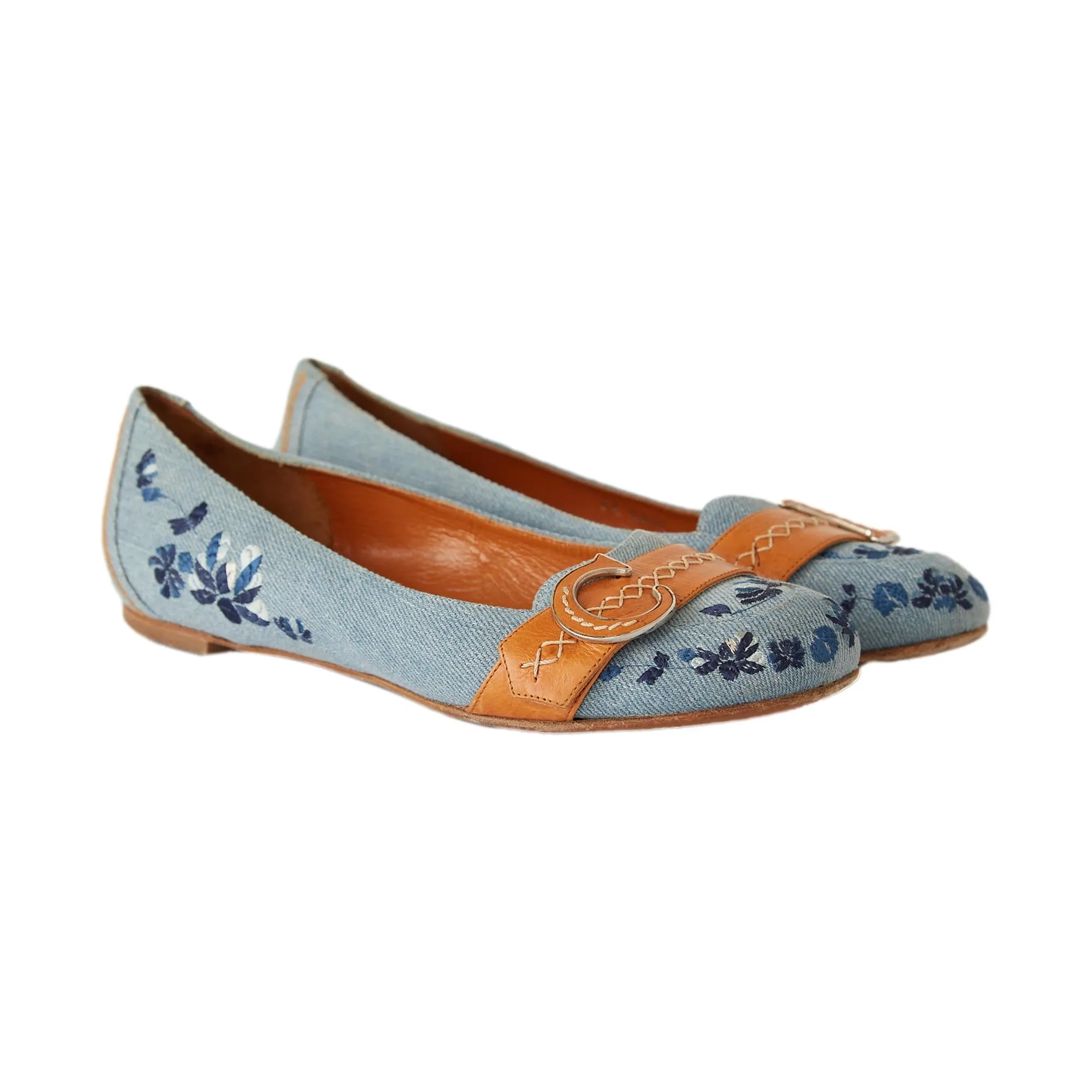 Dior Denim Floral Embroidered Flats