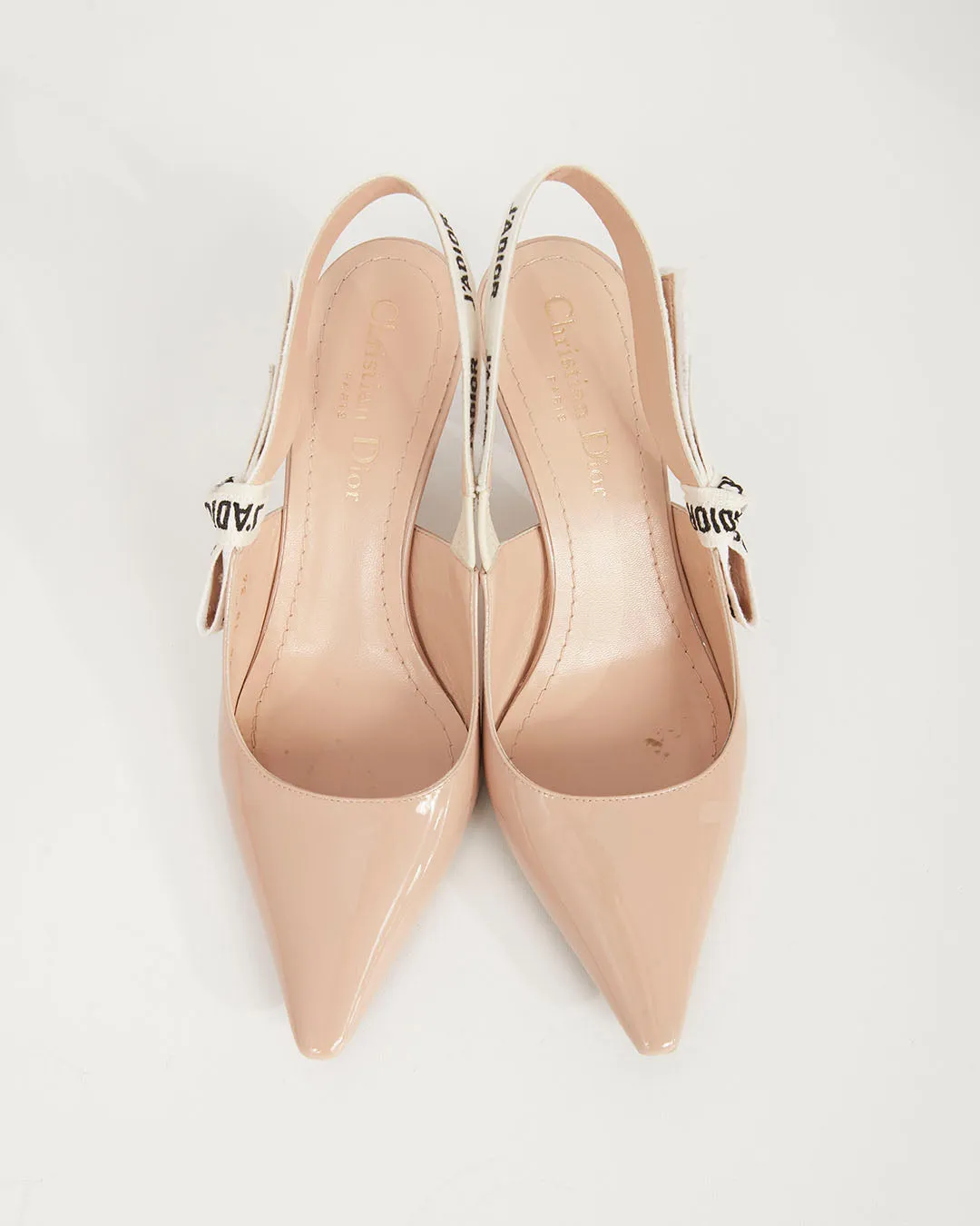 Dior Nude Patent Logo Slingback Kitten Heel - 36