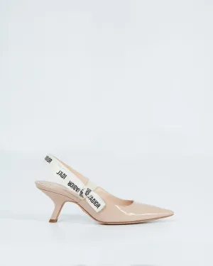 Dior Nude Patent Logo Slingback Kitten Heel - 36