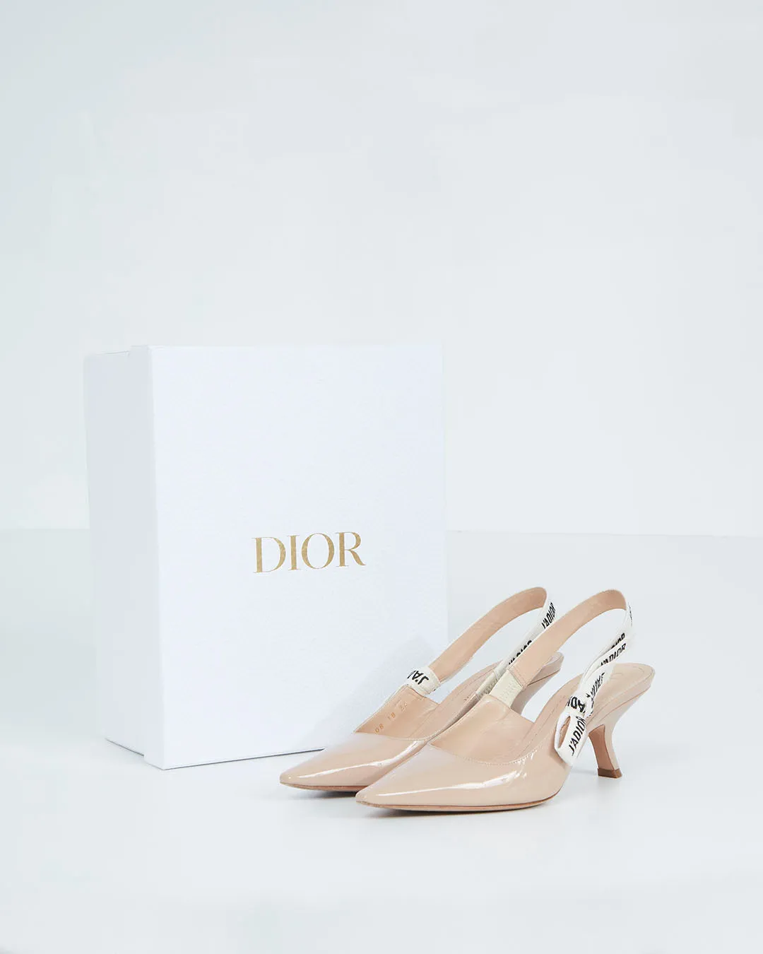 Dior Nude Patent Logo Slingback Kitten Heel - 36