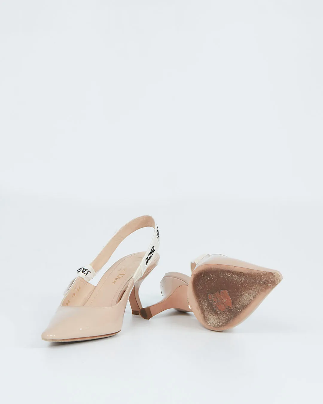 Dior Nude Patent Logo Slingback Kitten Heel - 36