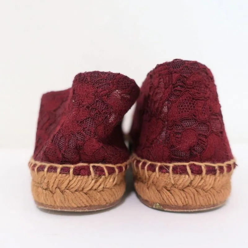 Dolce & Gabbana Crystal-Embellished Lace Espadrilles Bordeaux Size 37