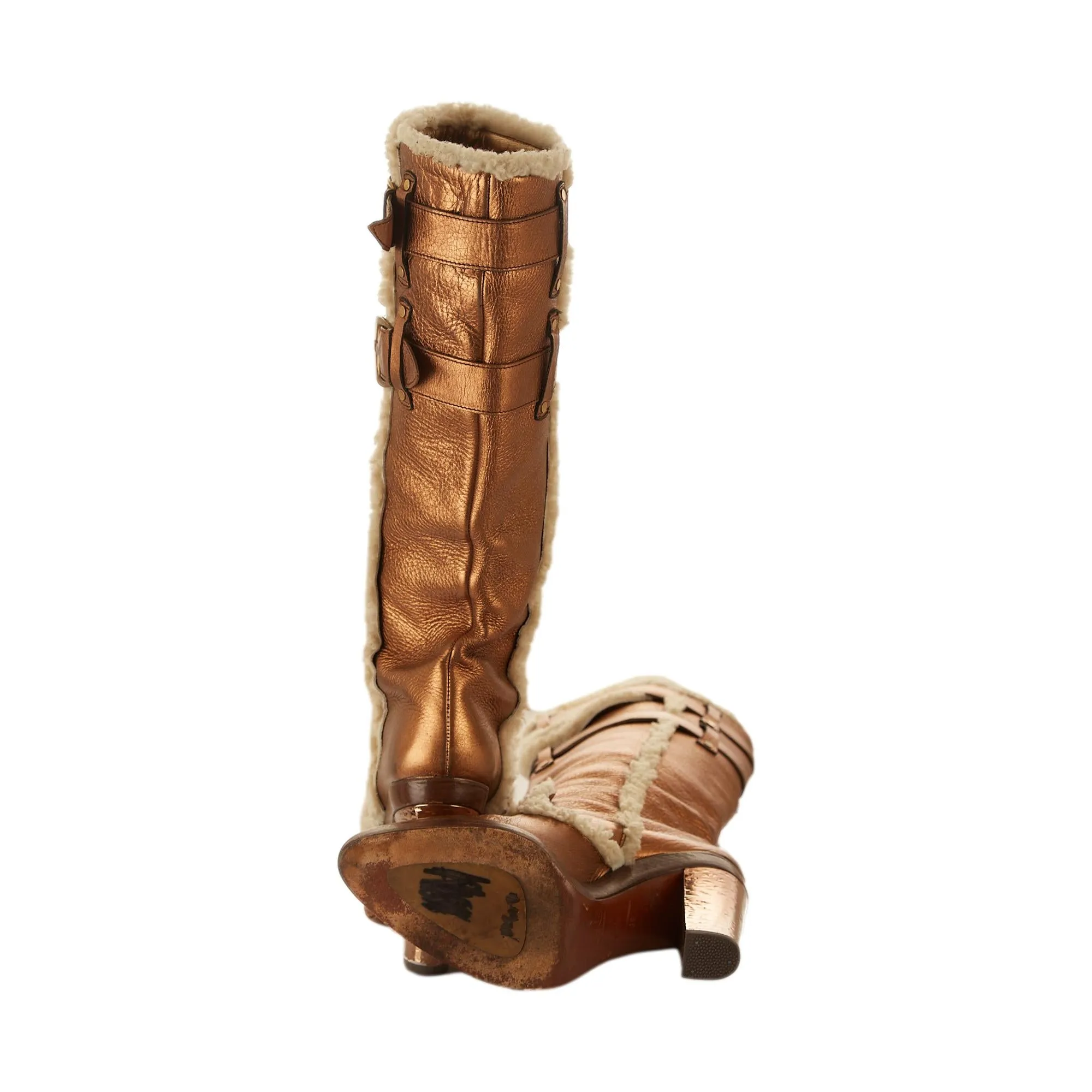 Dolce & Gabbana Gold Shearling Boots