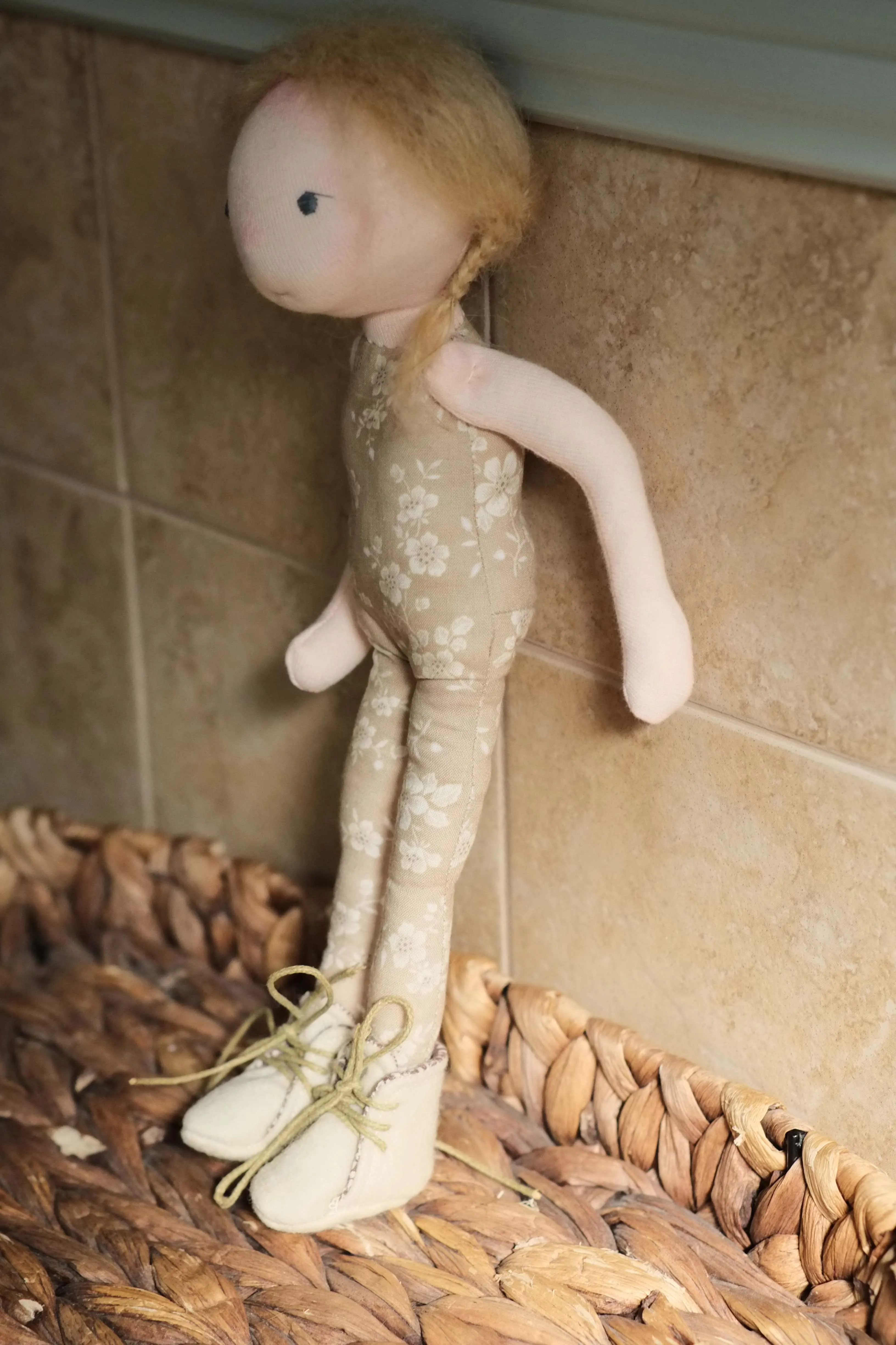 Doll Boots | Tan Wool w/ Brown Floral
