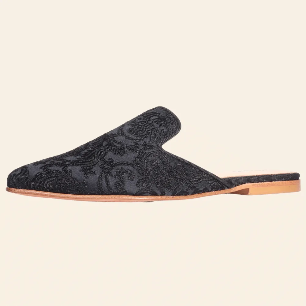 ESE553NER - Ladies Baroque Fabric Slip-On in Nero