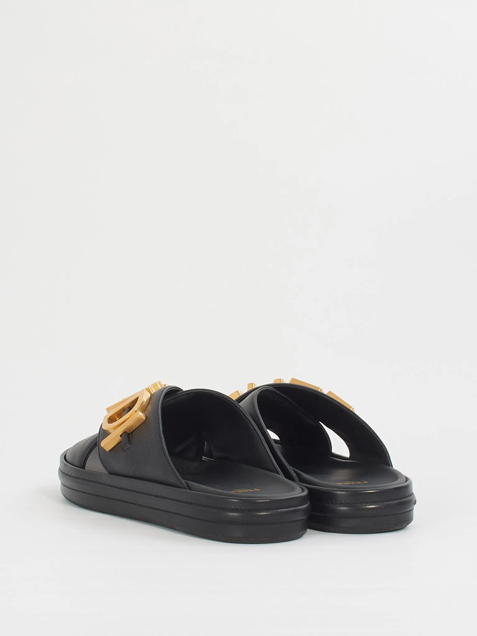 Fendi Black Leather "Fendigraphy" slides - 40