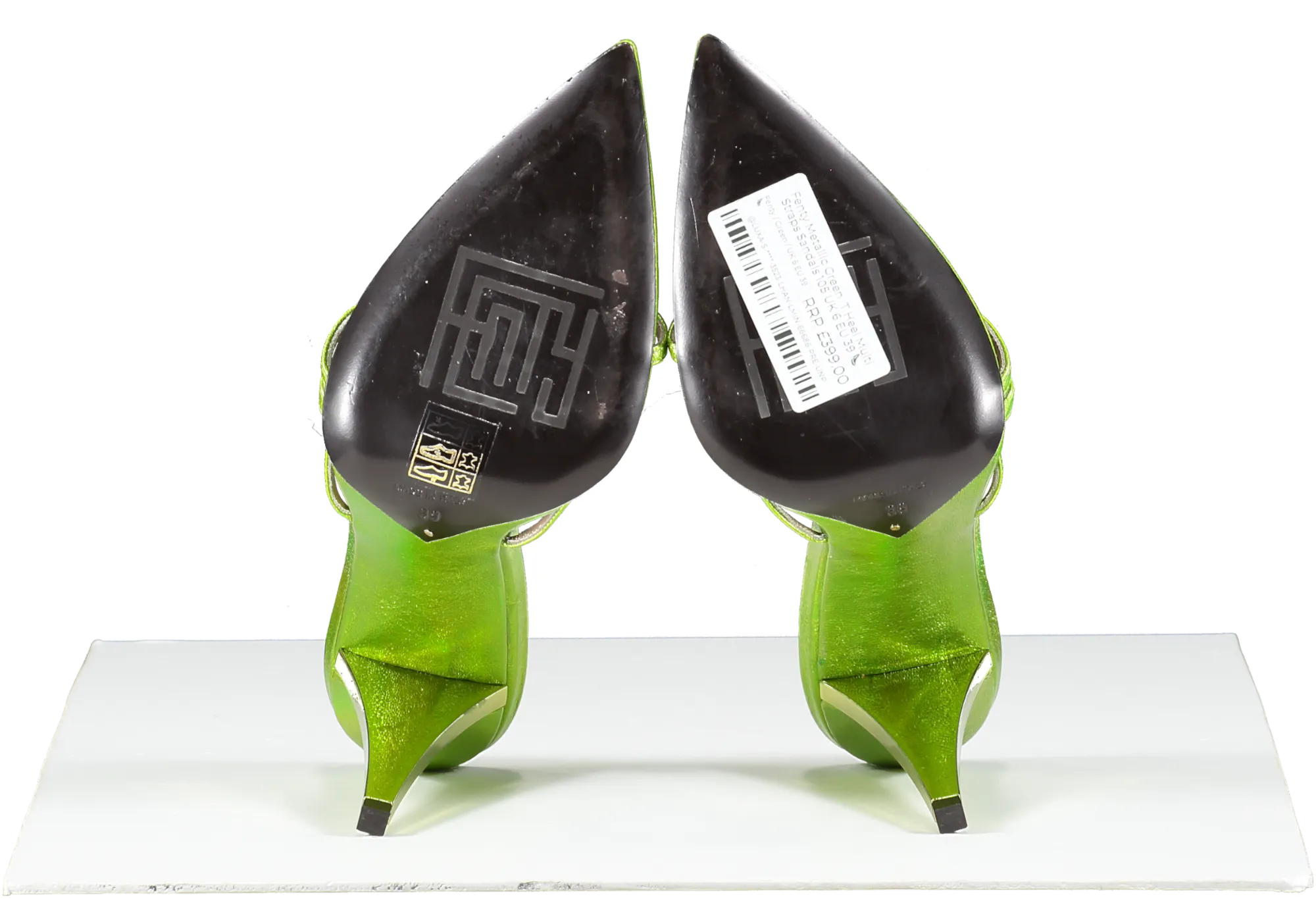 Fenty Metallic Green  T Heel Multi Straps Sandals 105 UK 6 EU 39 👠