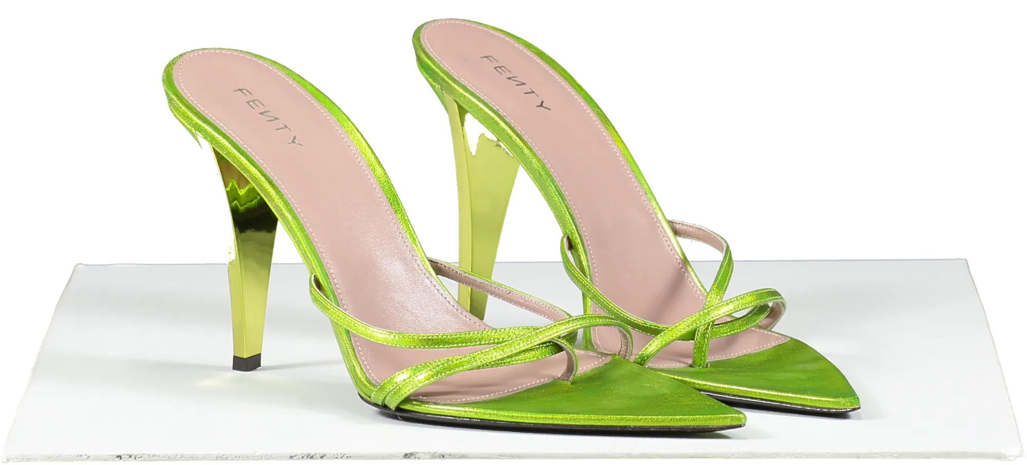 Fenty Metallic Green  T Heel Multi Straps Sandals 105 UK 6 EU 39 👠