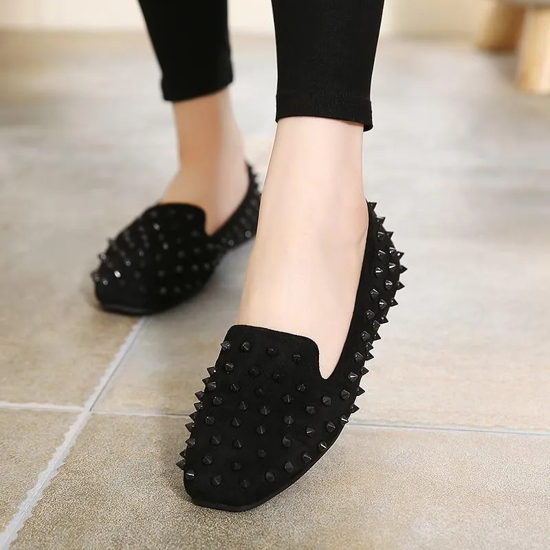 Flat Shoes Women Rivets Shoes Woman Casual Square Toe Flats Loafers