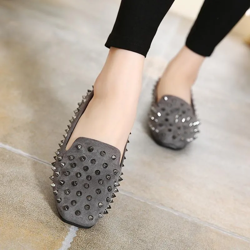 Flat Shoes Women Rivets Shoes Woman Casual Square Toe Flats Loafers
