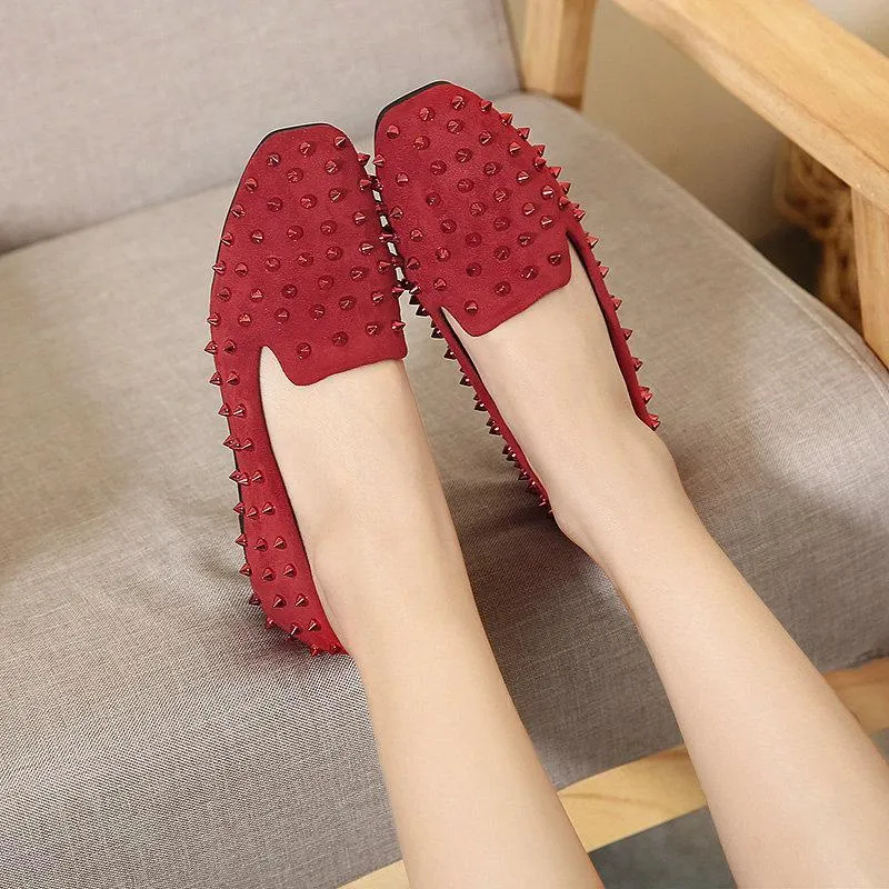 Flat Shoes Women Rivets Shoes Woman Casual Square Toe Flats Loafers
