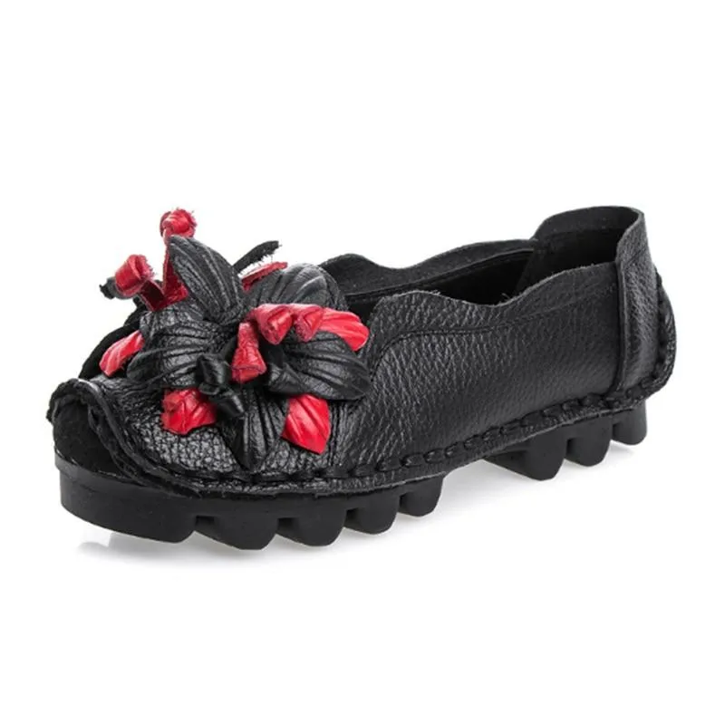 Flowers Flat Shoes Women  Genuine Leather Shoes