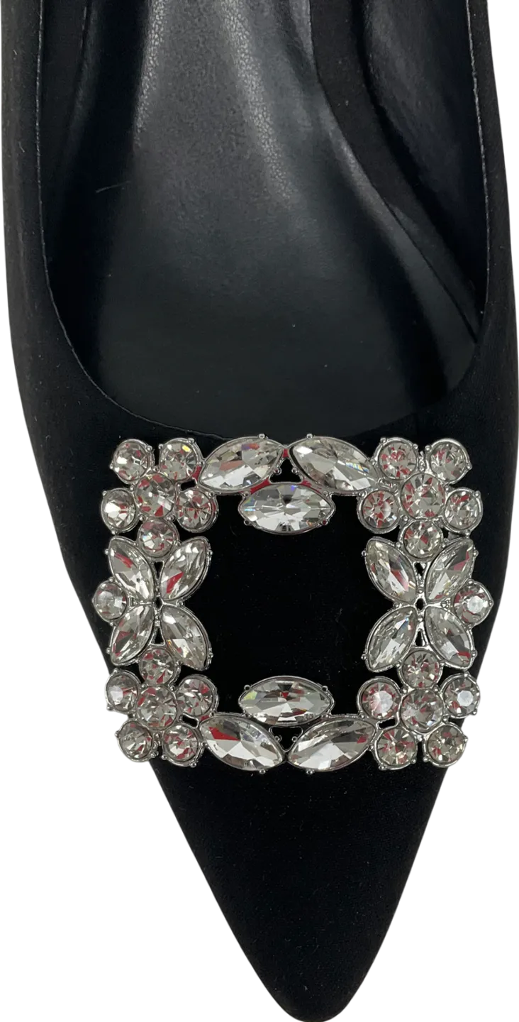 forever comfort Black Slip On Dimante Buckle Heels UK 5 EU 38 👠