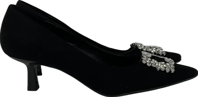 forever comfort Black Slip On Dimante Buckle Heels UK 5 EU 38 👠