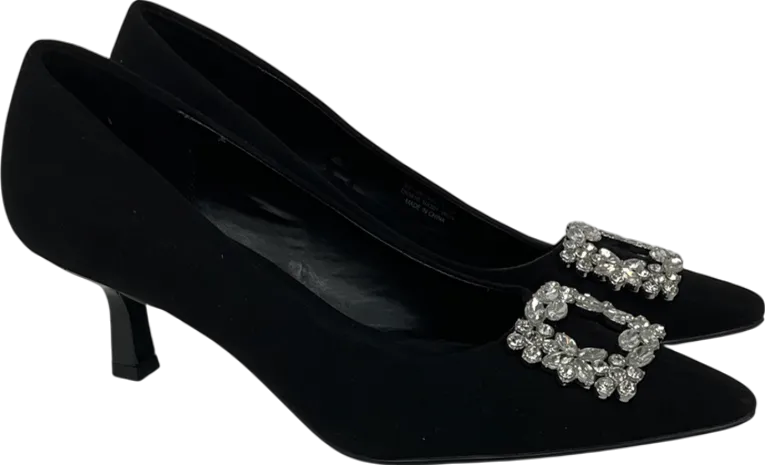 forever comfort Black Slip On Dimante Buckle Heels UK 5 EU 38 👠