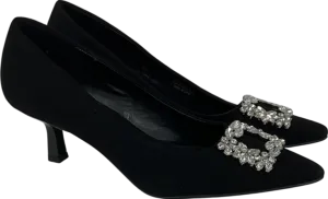 forever comfort Black Slip On Dimante Buckle Heels UK 5 EU 38 👠