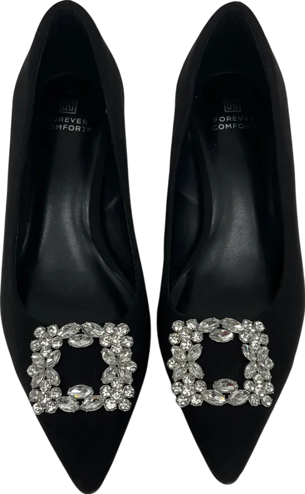forever comfort Black Slip On Dimante Buckle Heels UK 5 EU 38 👠