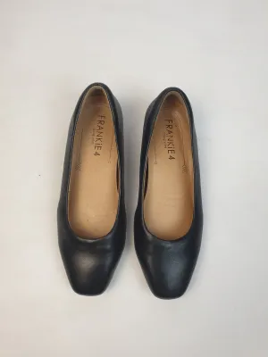 Frank!e 4 black slip on shoes with small hidden wedge heel size 8