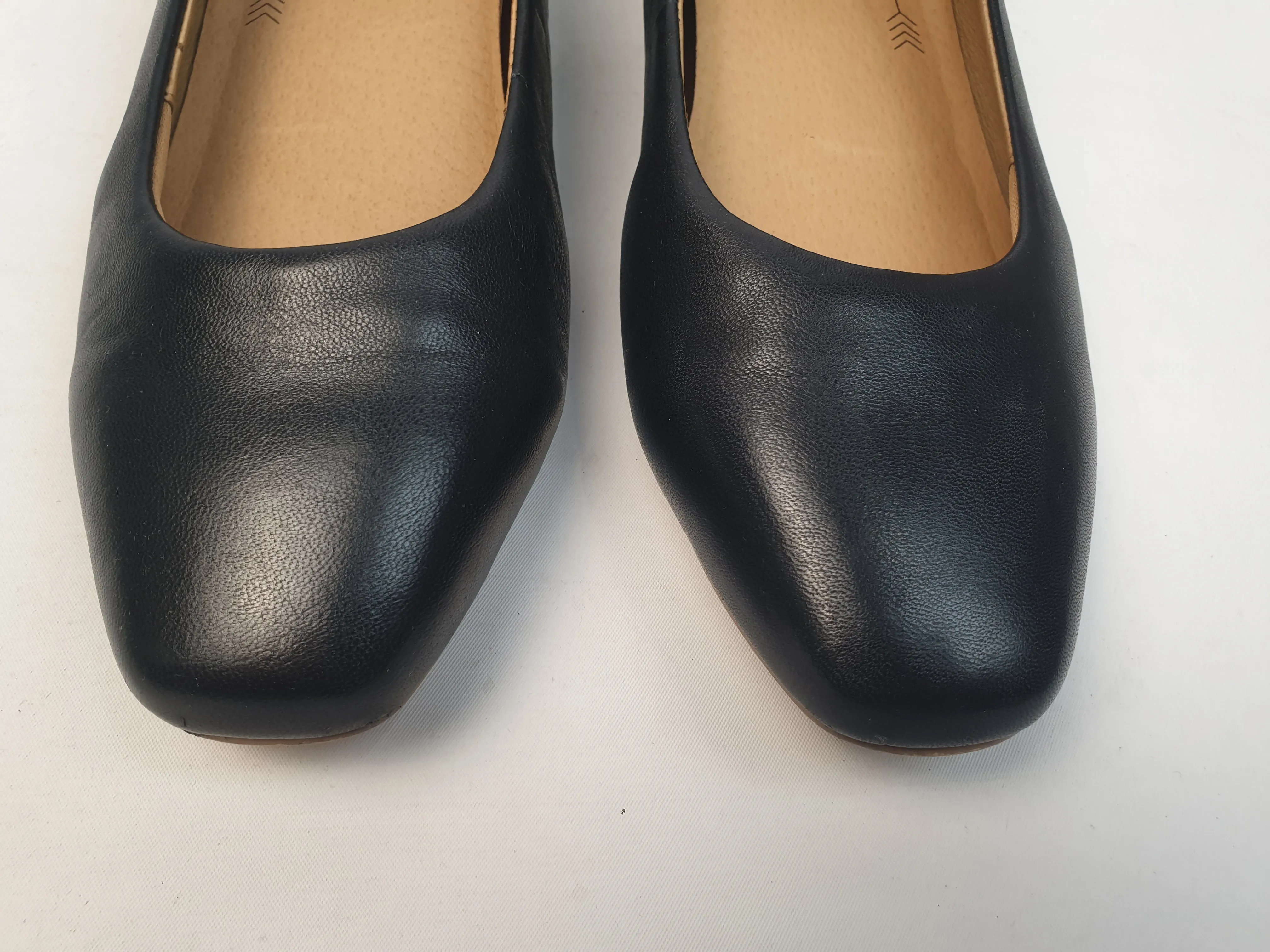 Frank!e 4 black slip on shoes with small hidden wedge heel size 8