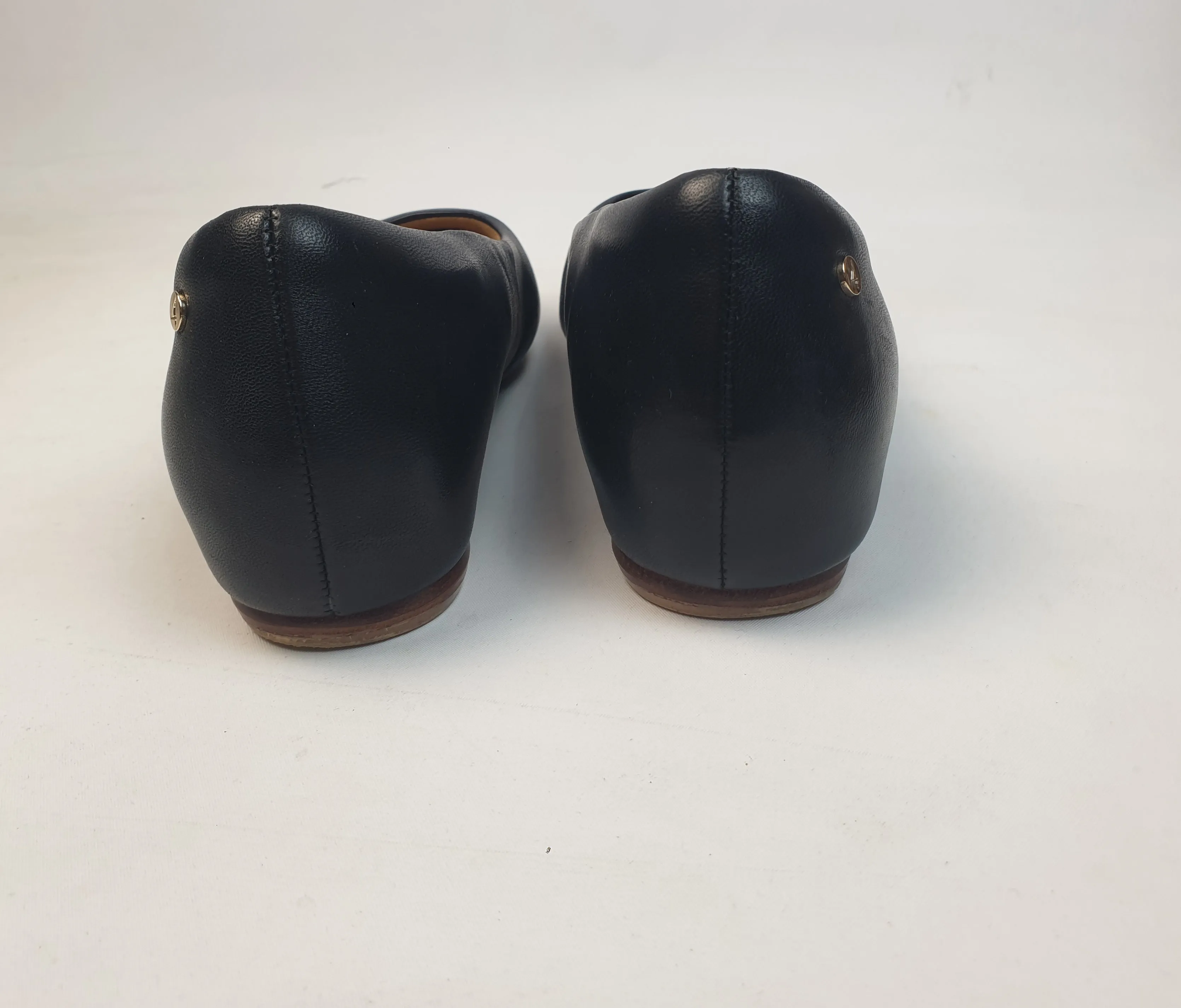 Frank!e 4 black slip on shoes with small hidden wedge heel size 8