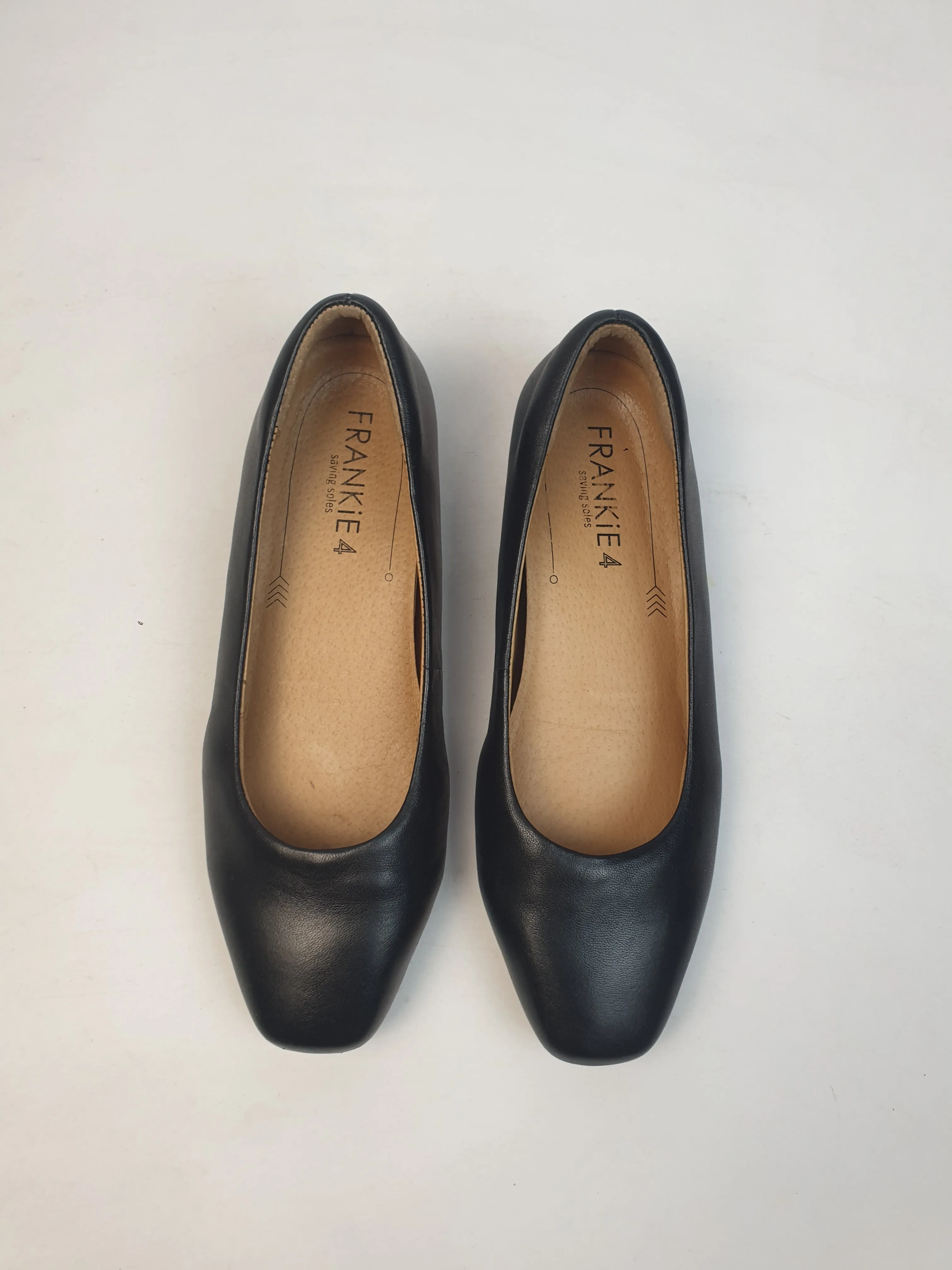Frank!e 4 black slip on shoes with small hidden wedge heel size 8
