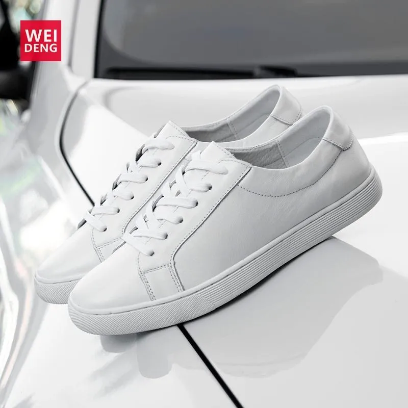 Genuine Leather Women Flats White Soft Soled Pointed Toy Preppy Style Lace Up shoes