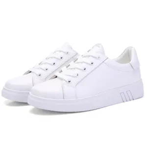Genuine Leather Women Flats White Soft Soled Pointed Toy Preppy Style Lace Up shoes