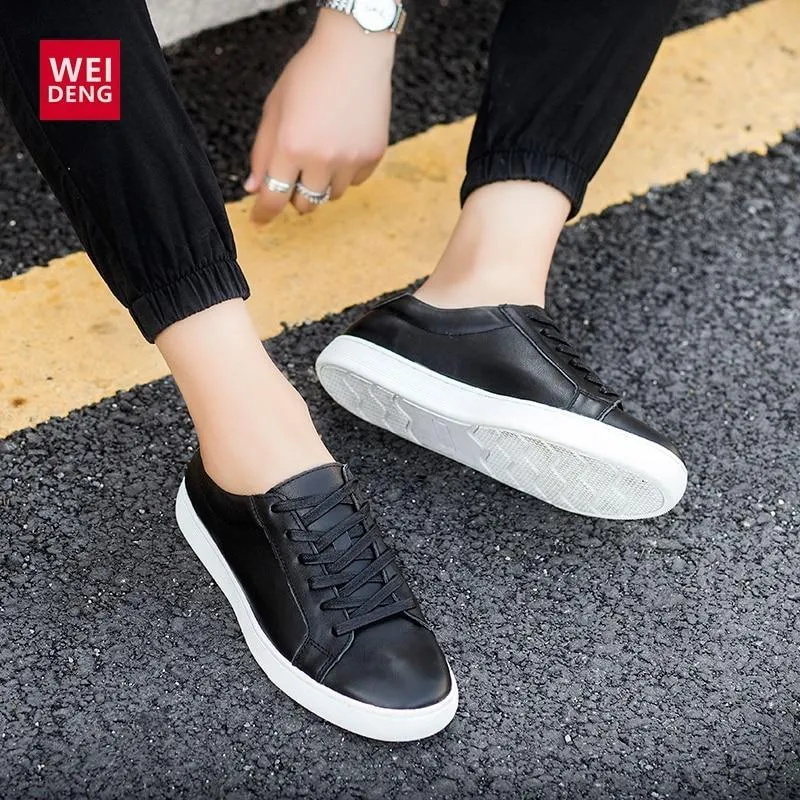 Genuine Leather Women Flats White Soft Soled Pointed Toy Preppy Style Lace Up shoes