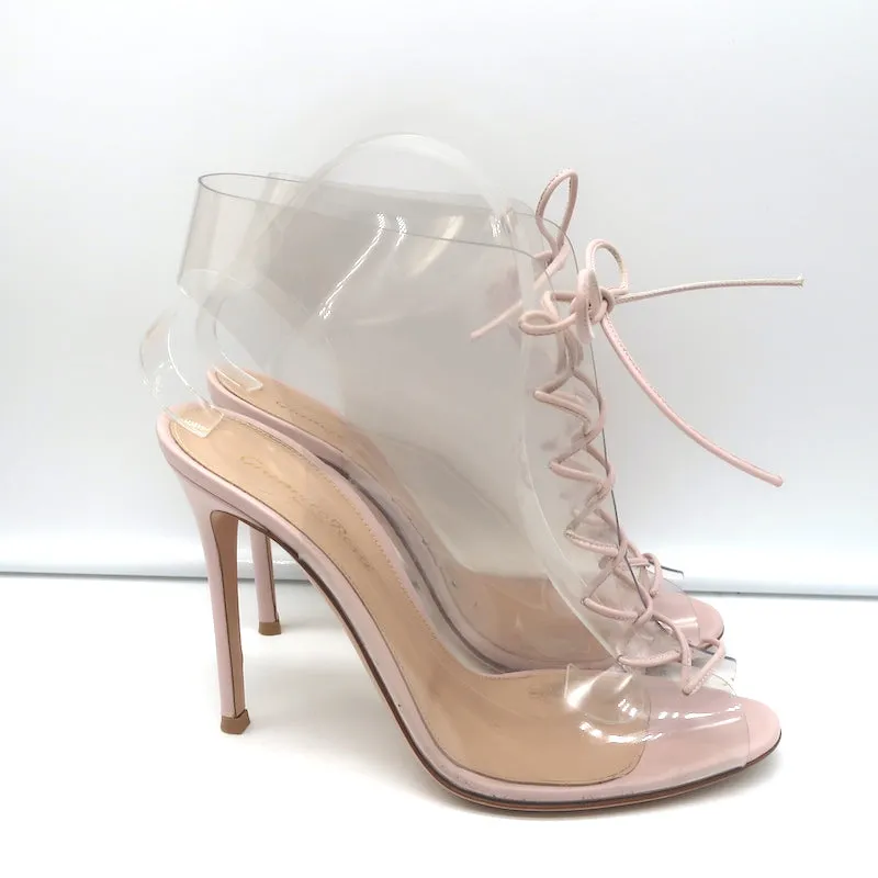 Gianvito Rossi Helmut Plexi Lace-Up Booties PVC & Blush Leather Size 39