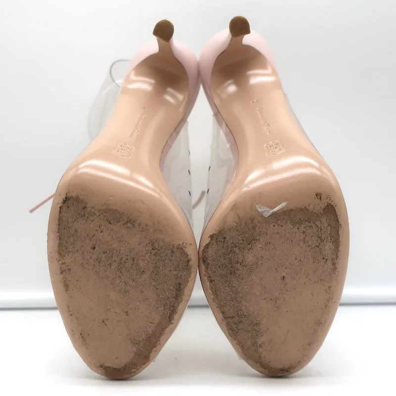Gianvito Rossi Helmut Plexi Lace-Up Booties PVC & Blush Leather Size 39