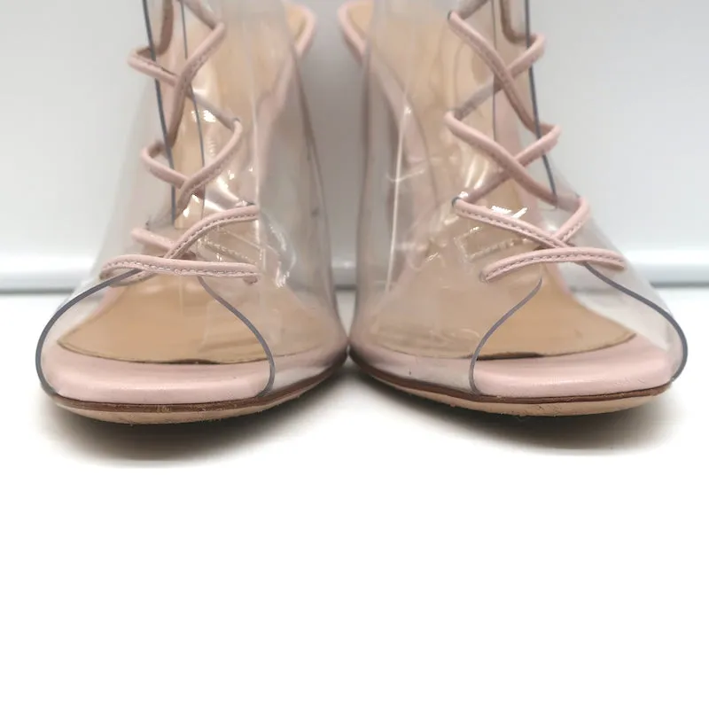 Gianvito Rossi Helmut Plexi Lace-Up Booties PVC & Blush Leather Size 39