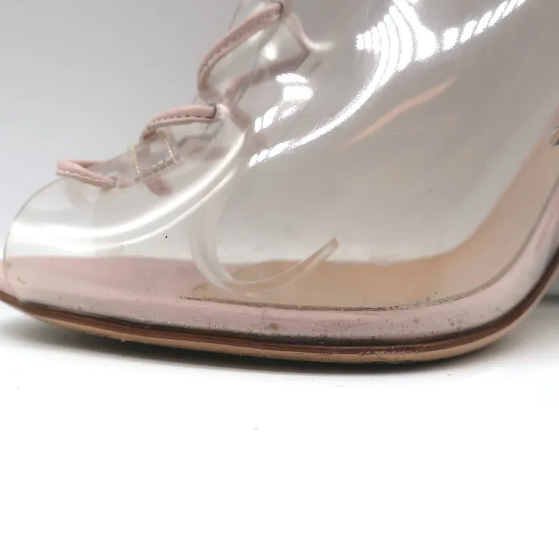 Gianvito Rossi Helmut Plexi Lace-Up Booties PVC & Blush Leather Size 39