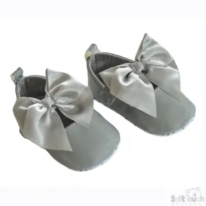 Girls Shiny PU Shoes W/Velcro Strap & Large Satin Bow: B2228-G