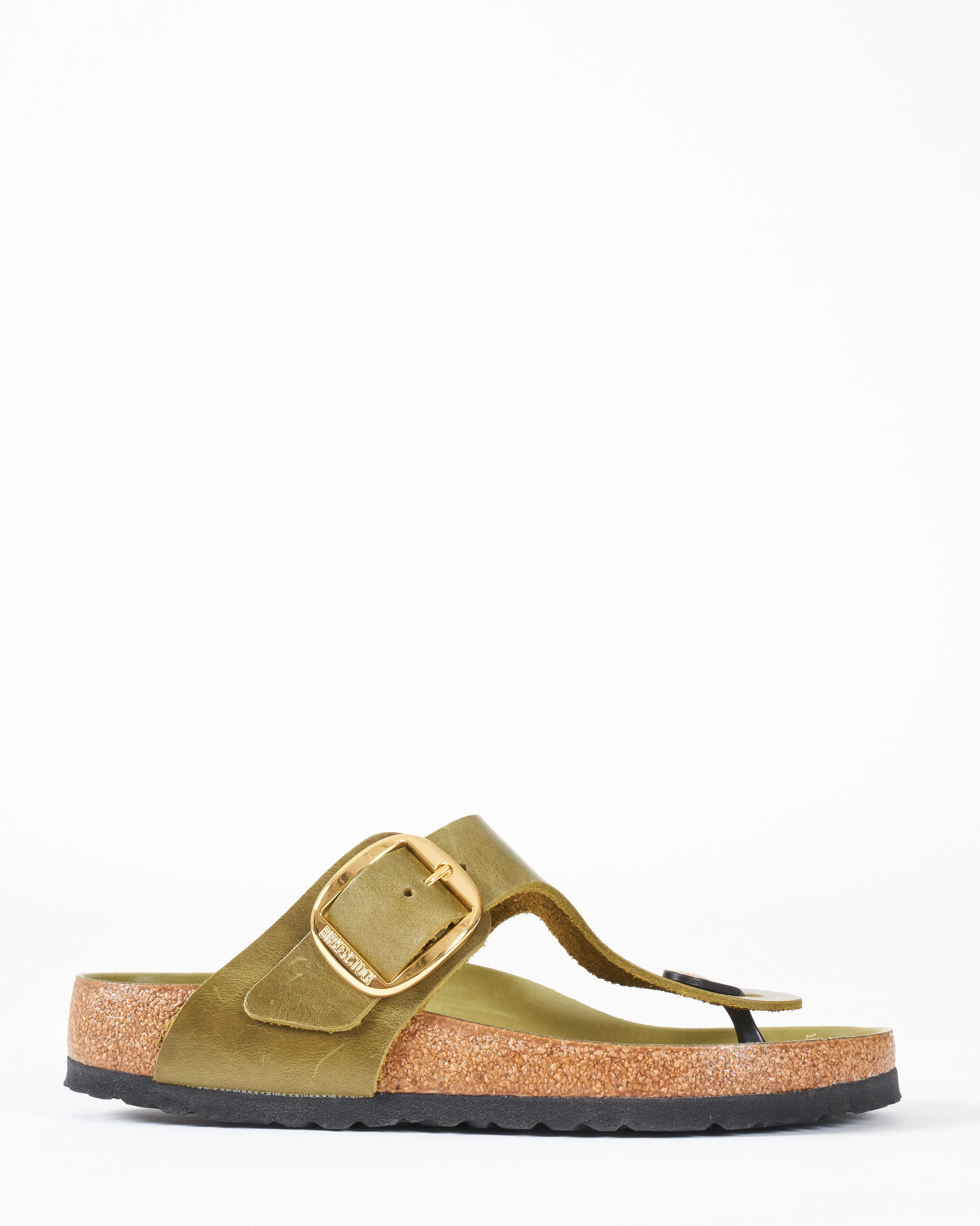 gizeh big buckle sandal - green olive oiled leather