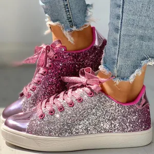 Glitter Sequins Eyelet Lace-up Sneakers
