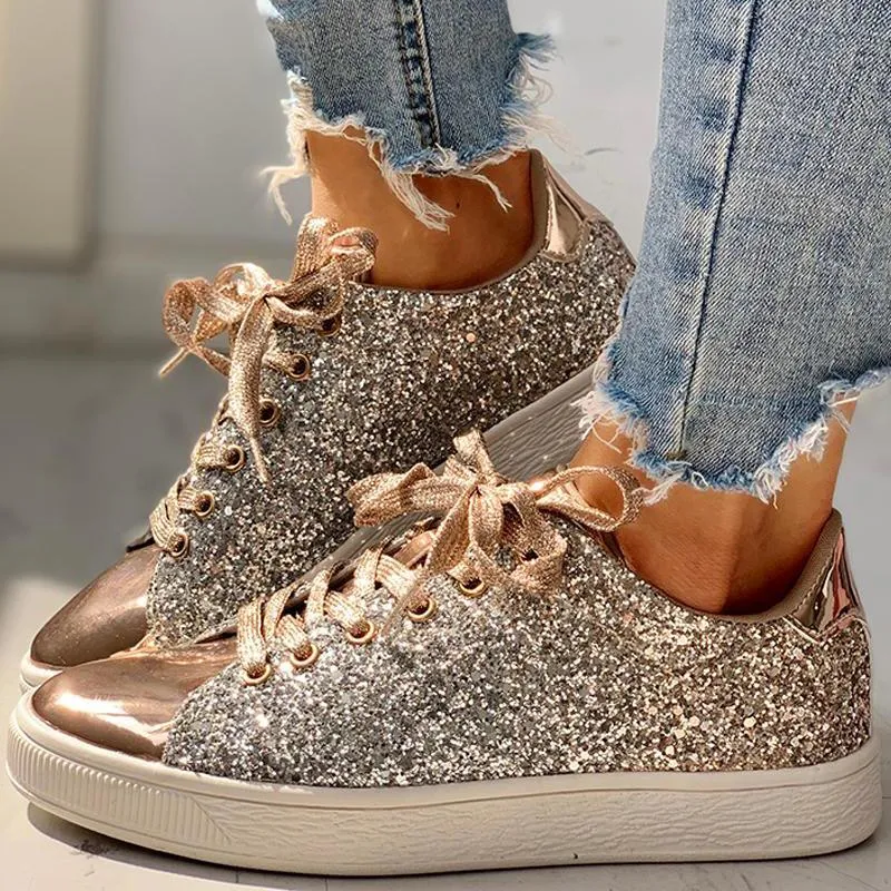 Glitter Sequins Eyelet Lace-up Sneakers