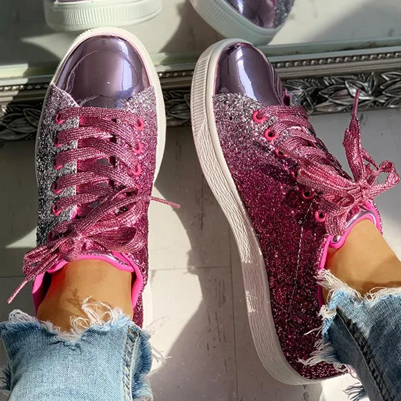 Glitter Sequins Eyelet Lace-up Sneakers