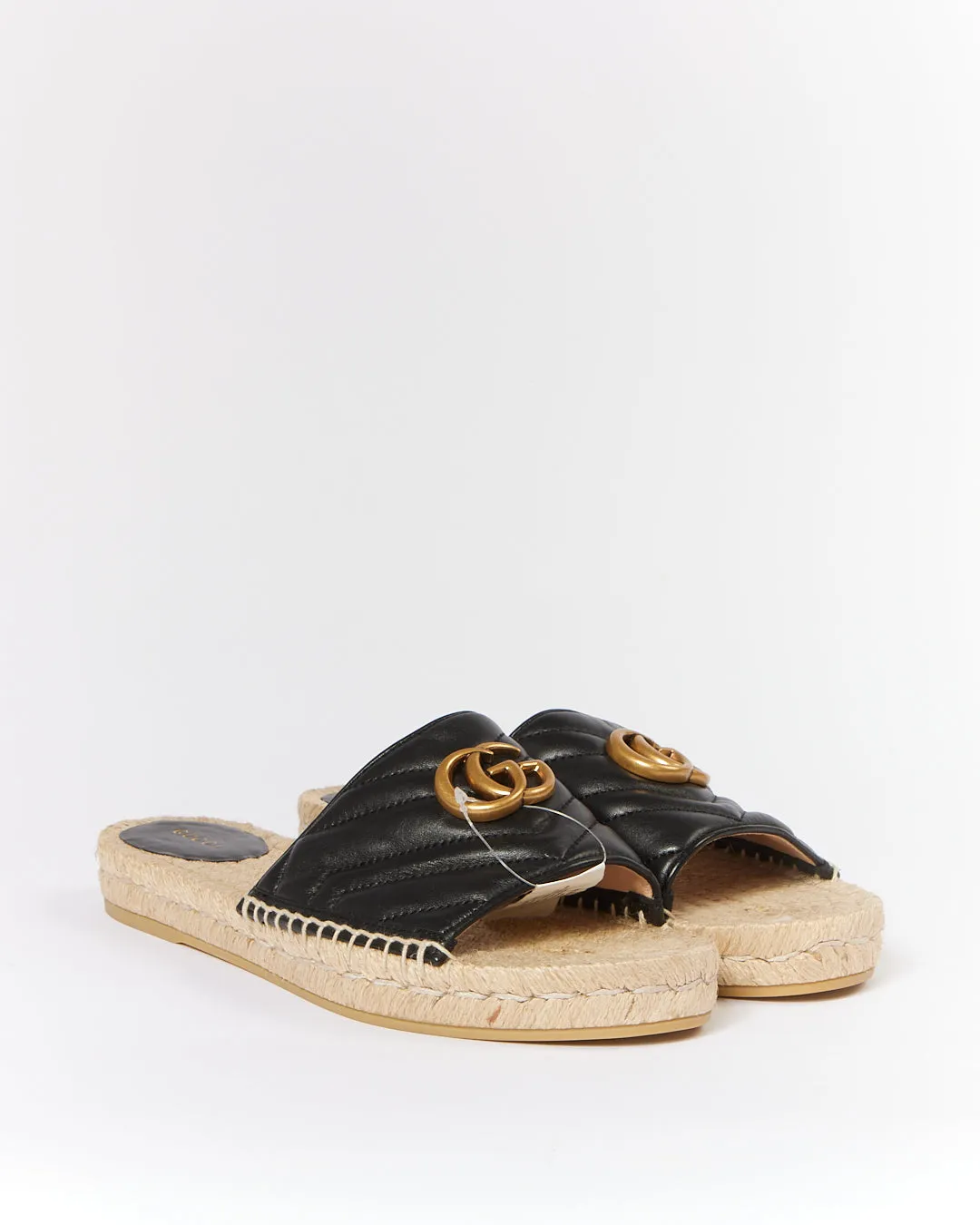 Gucci Black Marmont GG Chevron Matelasse Open Toe Slides - 41