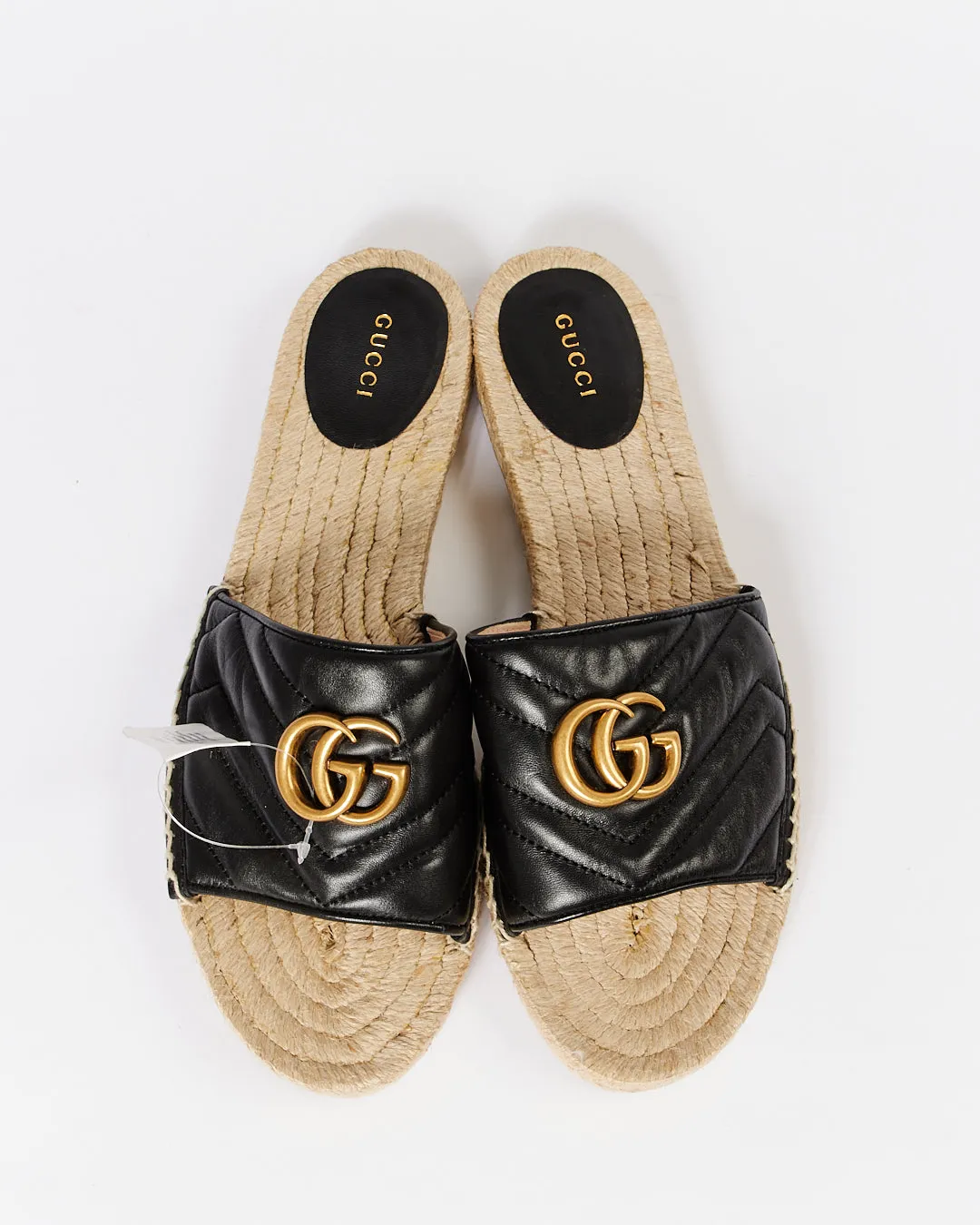 Gucci Black Marmont GG Chevron Matelasse Open Toe Slides - 41