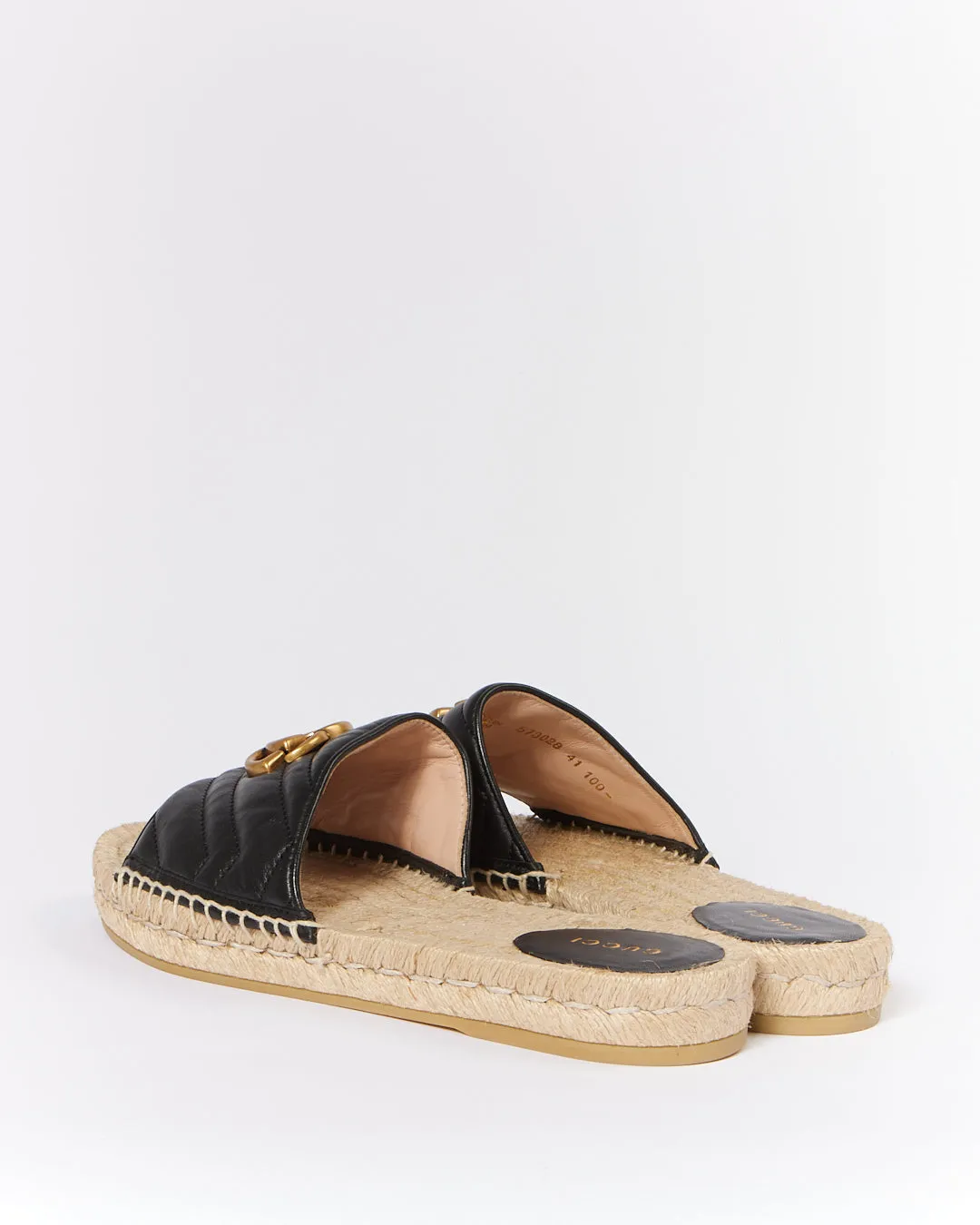 Gucci Black Marmont GG Chevron Matelasse Open Toe Slides - 41